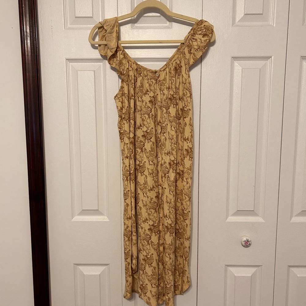 kate quinn Chicken Pattern Midi Dress with Ruffle Shoulders
